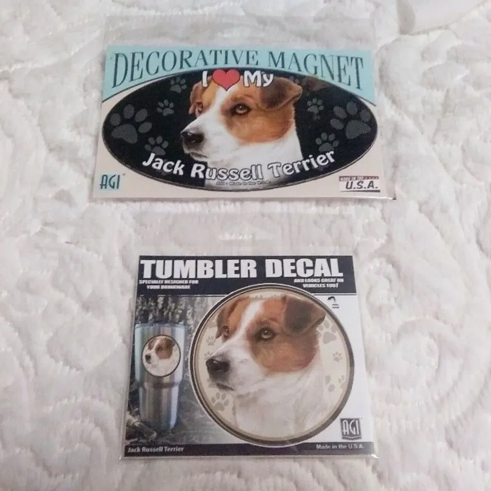 AGI Jack Russell Terrier Dog 2 Piece Tumbler Decal and Magnet Set New